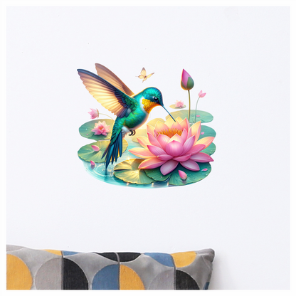 Green Hummingbird Bird Drinking From Flower Vinyl Sticker Decal