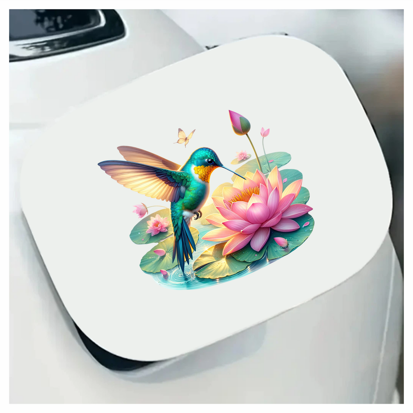 Green Hummingbird Bird Drinking From Flower Vinyl Sticker Decal