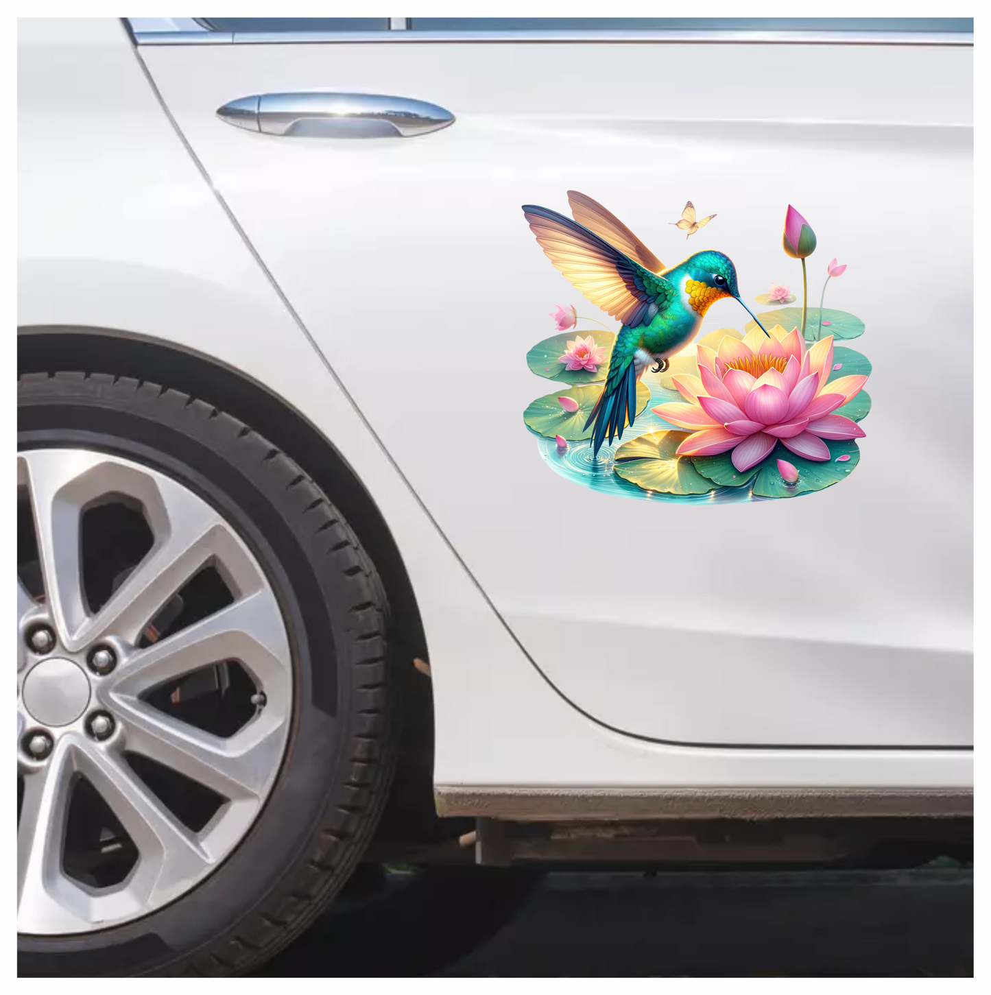 Green Hummingbird Bird Drinking From Flower Vinyl Sticker Decal