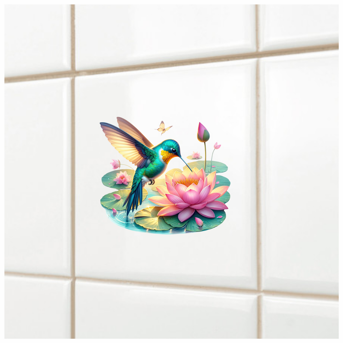 Green Hummingbird Bird Drinking From Flower Vinyl Sticker Decal