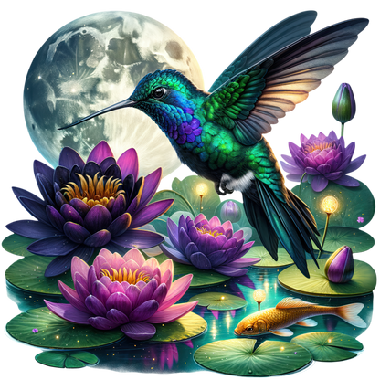 Green Hummingbird Bird Flying Over Flowers Vinyl Sticker Decal
