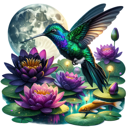 Green Hummingbird Bird Flying Over Flowers Vinyl Sticker Decal