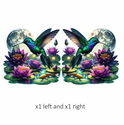 Green Hummingbird Bird Flying Over Flowers Vinyl Sticker Decal