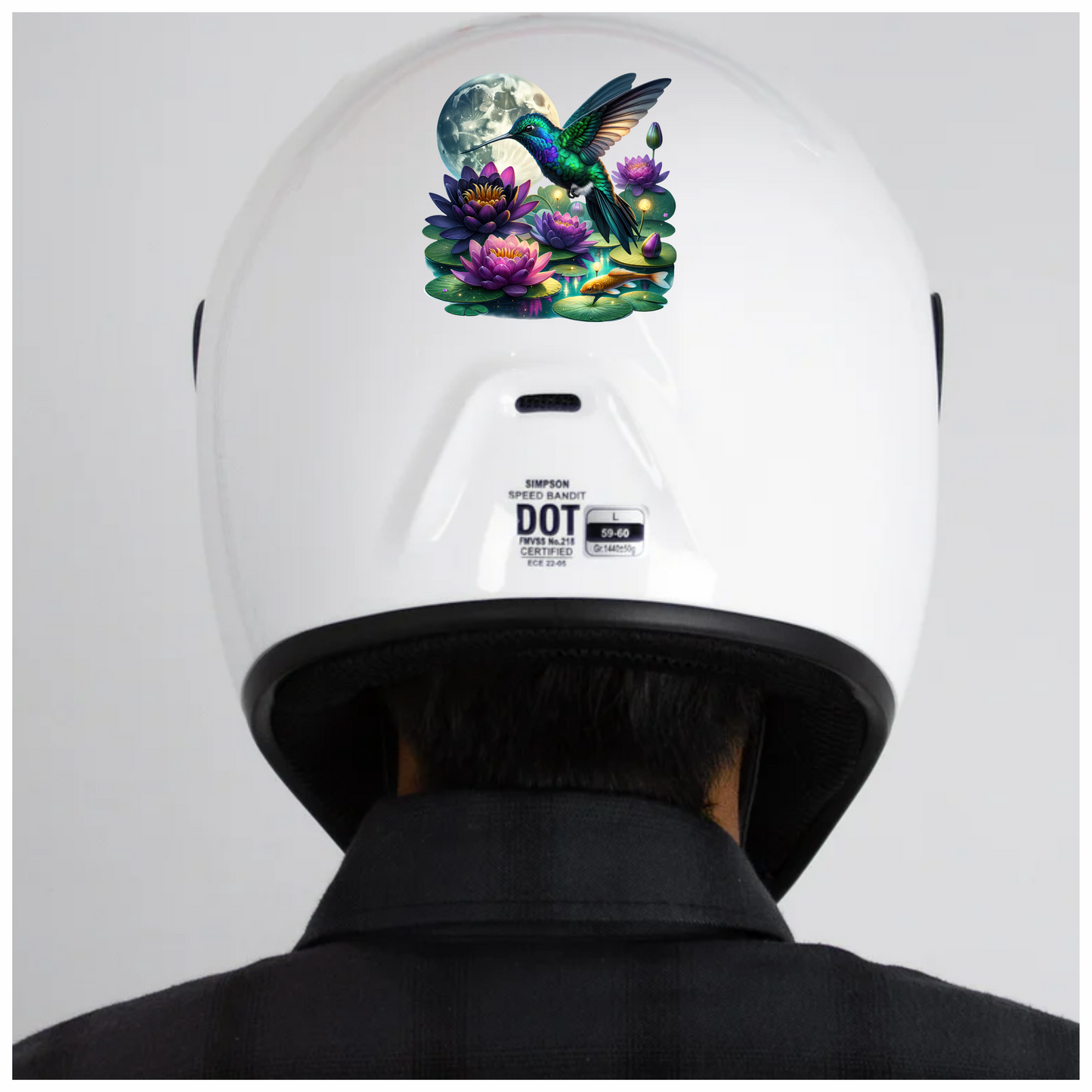 Green Hummingbird Bird Flying Over Flowers Vinyl Sticker Decal