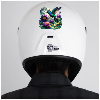 Green Hummingbird Bird Flying Over Flowers Vinyl Sticker Decal