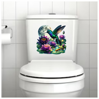 Green Hummingbird Bird Flying Over Flowers Vinyl Sticker Decal