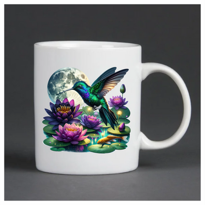 Green Hummingbird Bird Flying Over Flowers Vinyl Sticker Decal