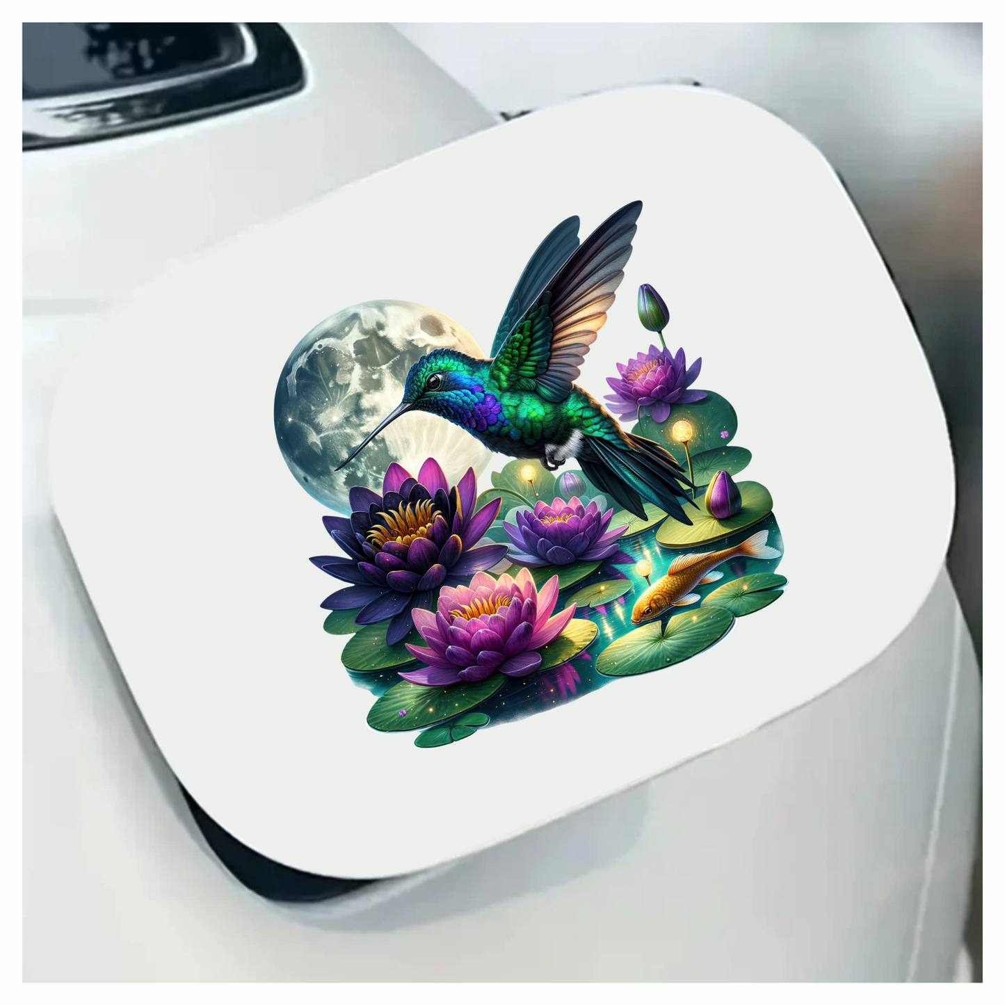 Green Hummingbird Bird Flying Over Flowers Vinyl Sticker Decal