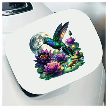 Green Hummingbird Bird Flying Over Flowers Vinyl Sticker Decal