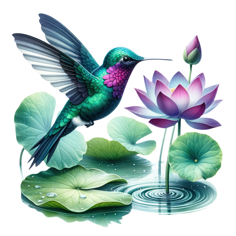 Green Hummingbird Bird Near Lotus Flower Vinyl Sticker Decal