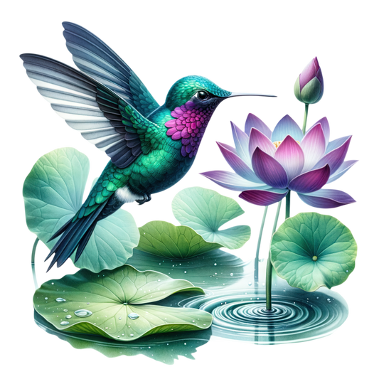 Green Hummingbird Bird Near Lotus Flower Vinyl Sticker Decal