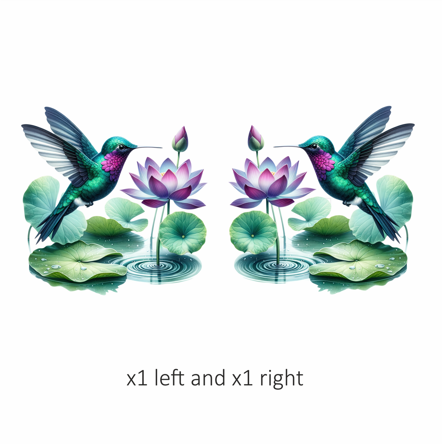 Green Hummingbird Bird Near Lotus Flower Vinyl Sticker Decal