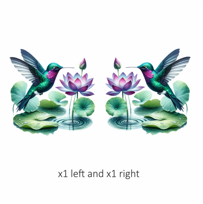 Green Hummingbird Bird Near Lotus Flower Vinyl Sticker Decal