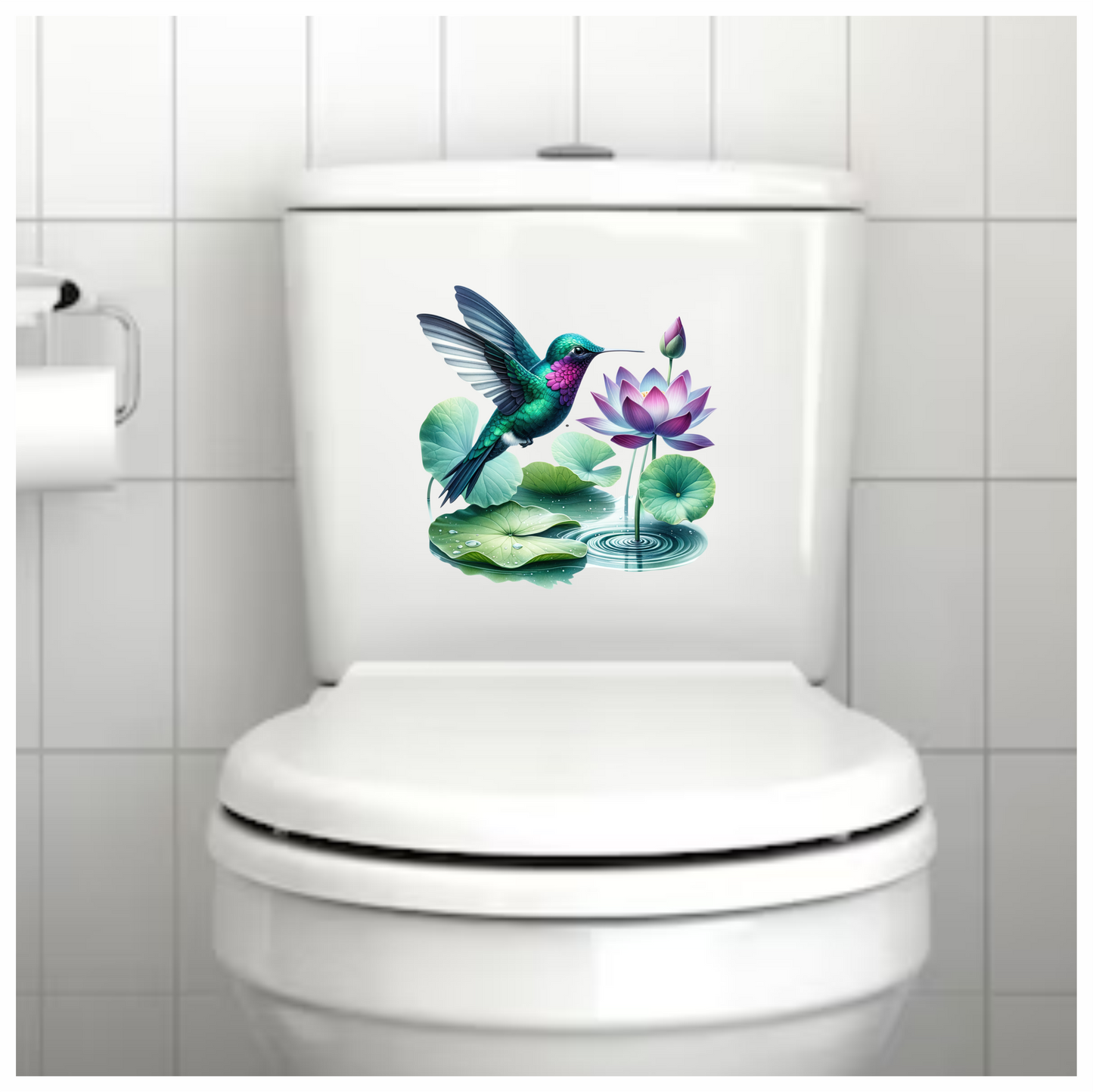 Green Hummingbird Bird Near Lotus Flower Vinyl Sticker Decal