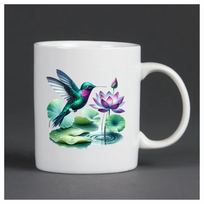 Green Hummingbird Bird Near Lotus Flower Vinyl Sticker Decal