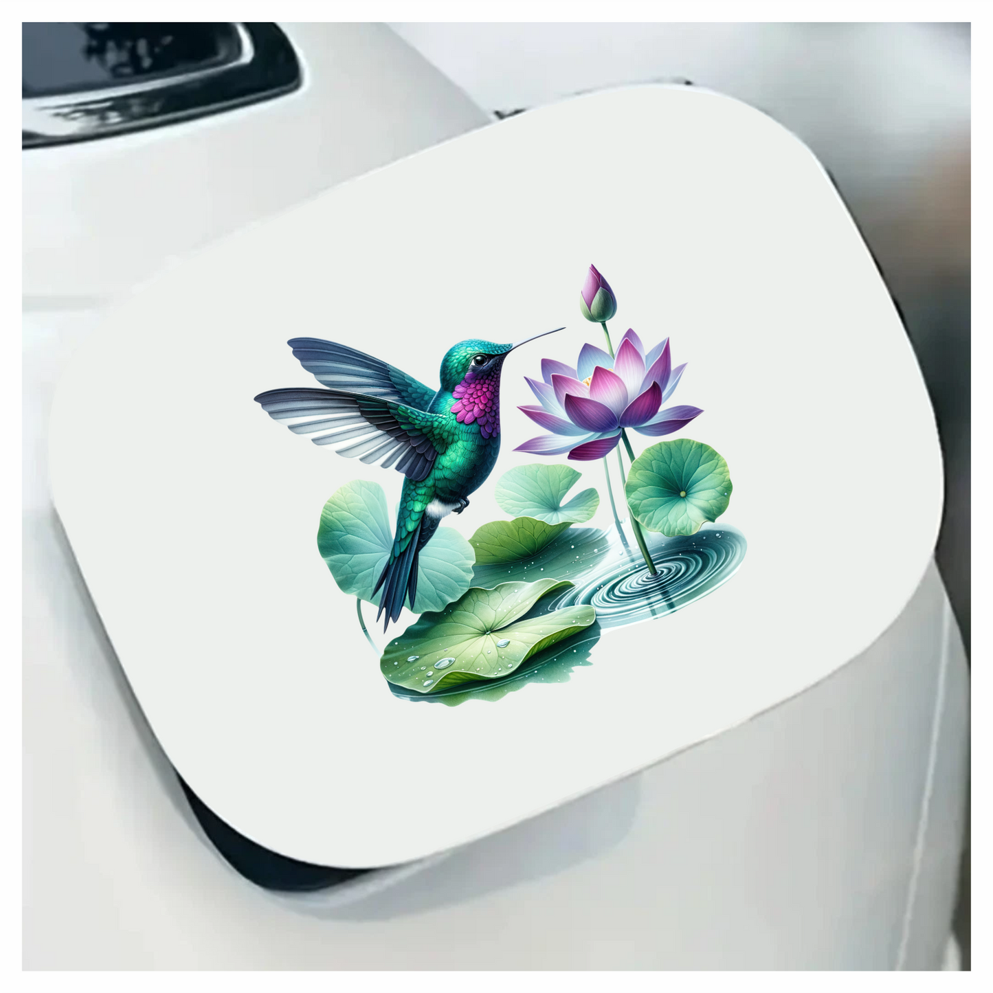 Green Hummingbird Bird Near Lotus Flower Vinyl Sticker Decal