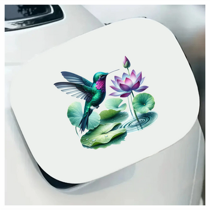 Green Hummingbird Bird Near Lotus Flower Vinyl Sticker Decal