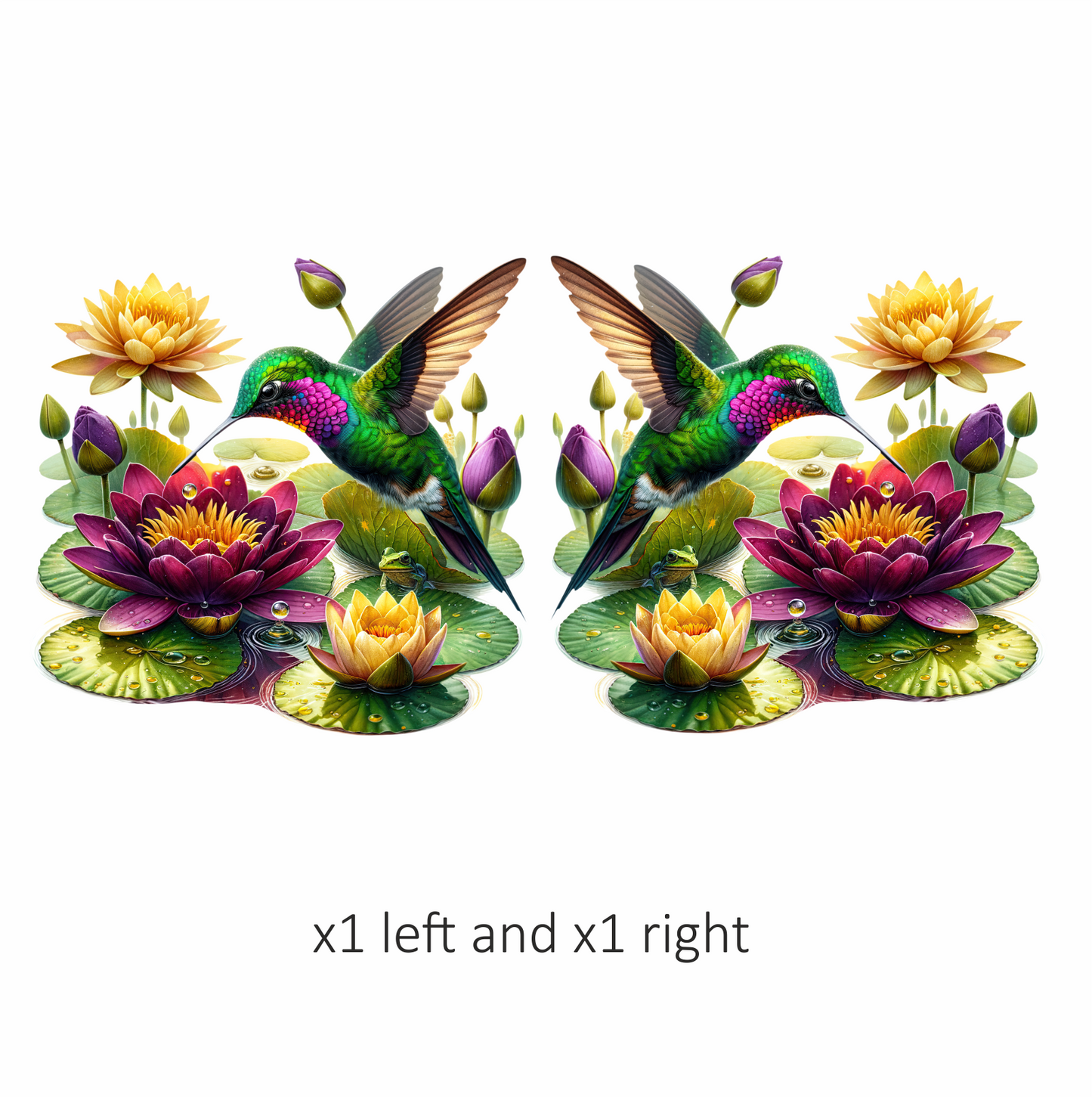 Green Hummingbird Bird Hovering Over Lilies Vinyl Sticker Decal