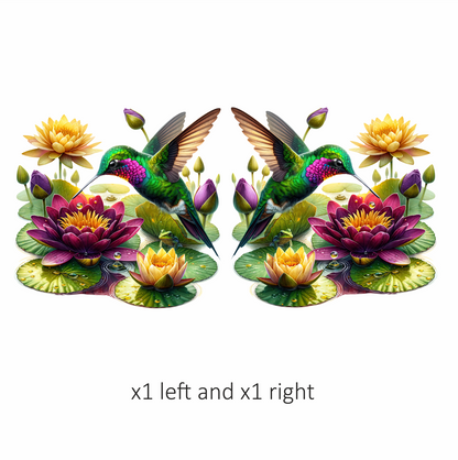Green Hummingbird Bird Hovering Over Lilies Vinyl Sticker Decal