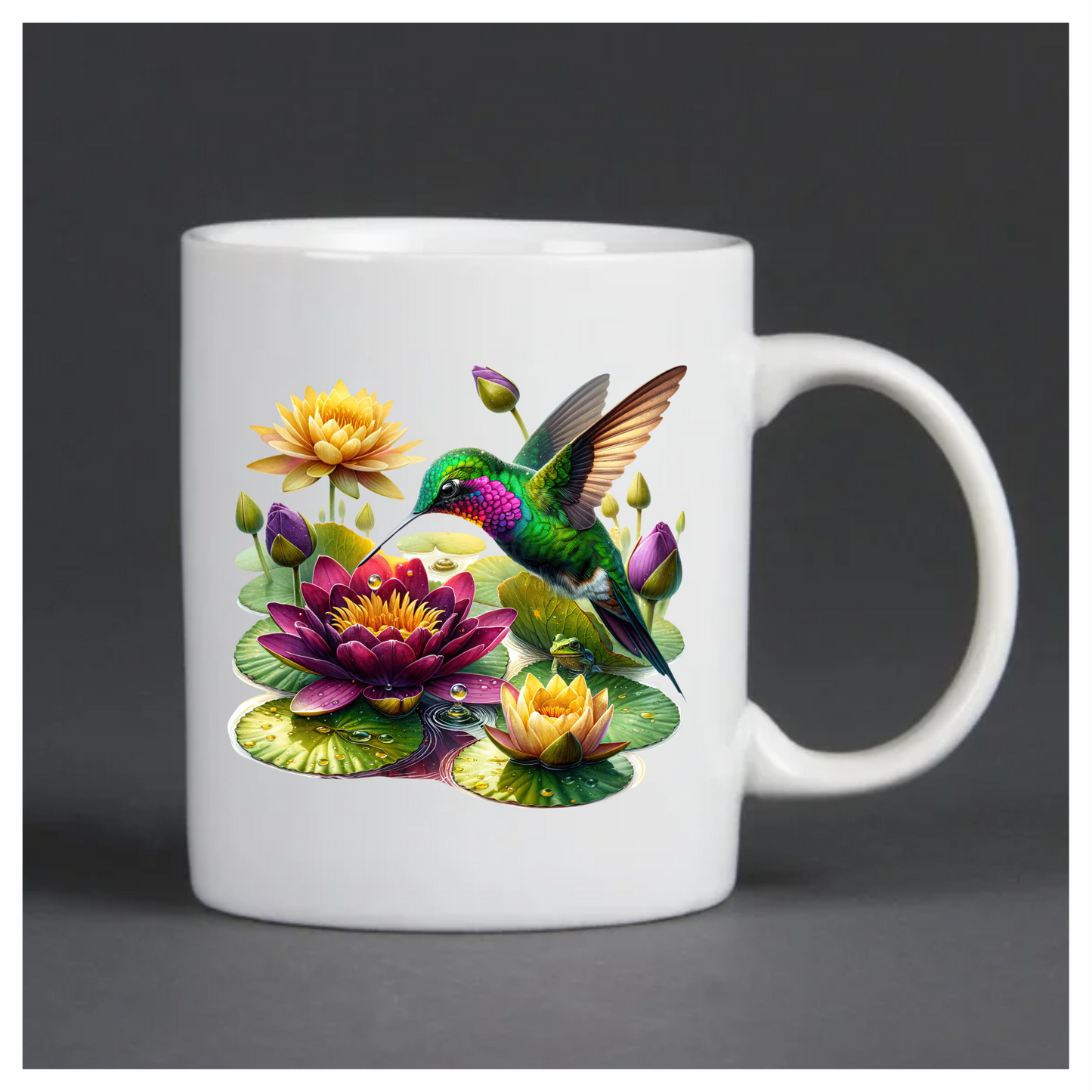 Green Hummingbird Bird Hovering Over Lilies Vinyl Sticker Decal