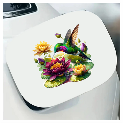Green Hummingbird Bird Hovering Over Lilies Vinyl Sticker Decal