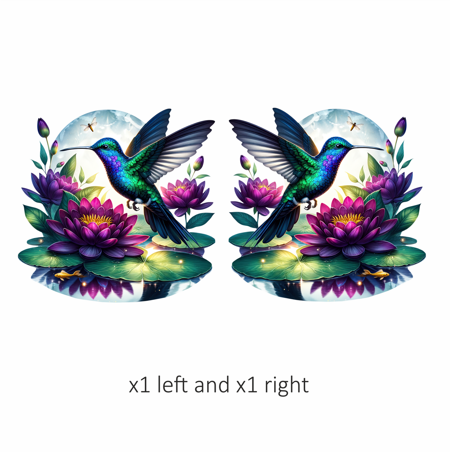 Blue Hummingbird Bird Flying Over Lilies Vinyl Sticker Decal