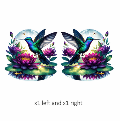 Blue Hummingbird Bird Flying Over Lilies Vinyl Sticker Decal