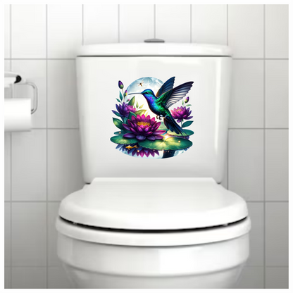 Blue Hummingbird Bird Flying Over Lilies Vinyl Sticker Decal