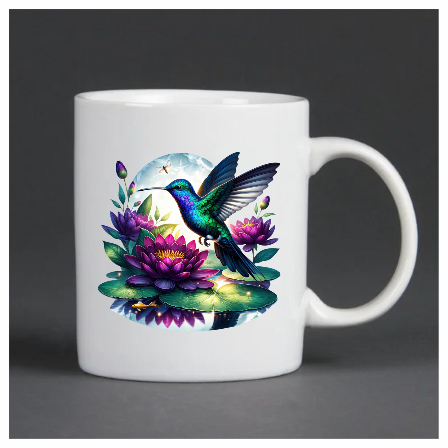 Blue Hummingbird Bird Flying Over Lilies Vinyl Sticker Decal