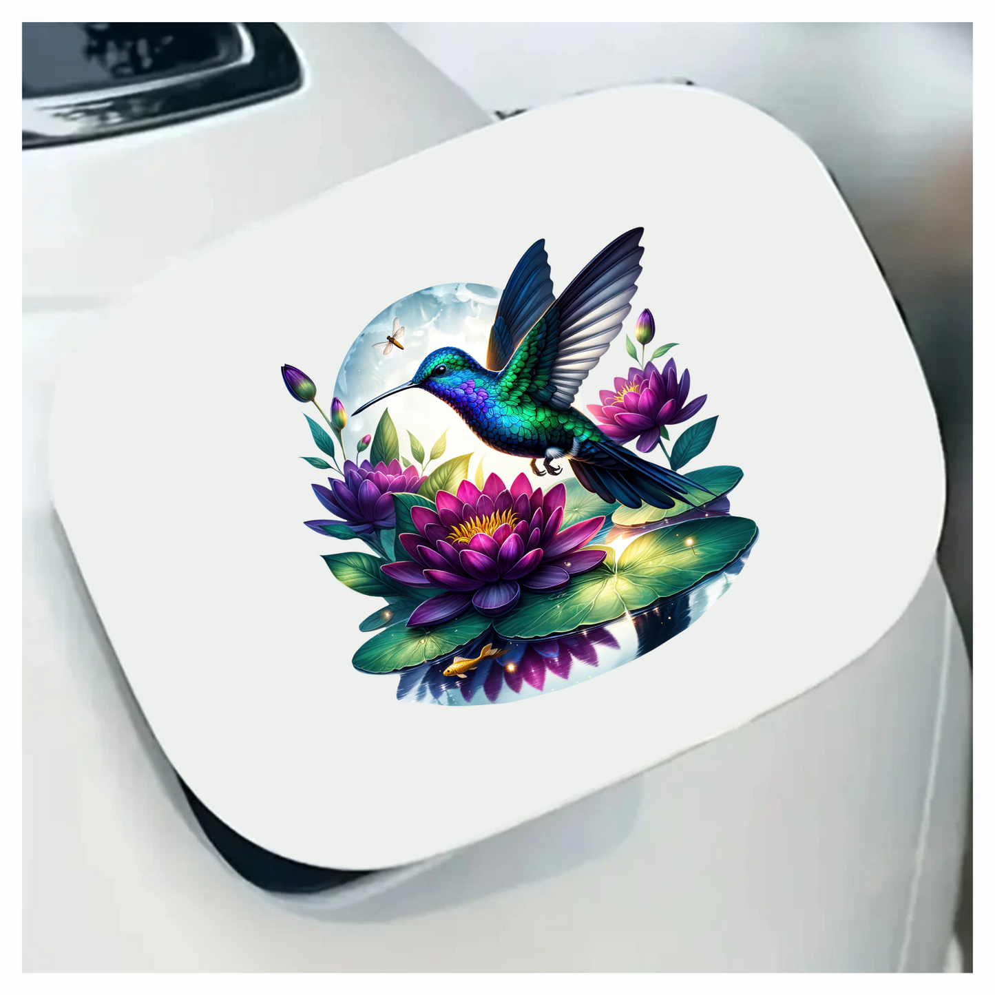 Blue Hummingbird Bird Flying Over Lilies Vinyl Sticker Decal