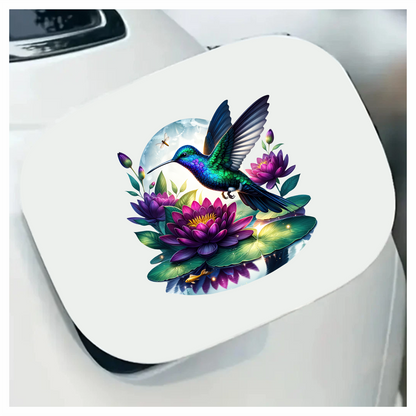 Blue Hummingbird Bird Flying Over Lilies Vinyl Sticker Decal