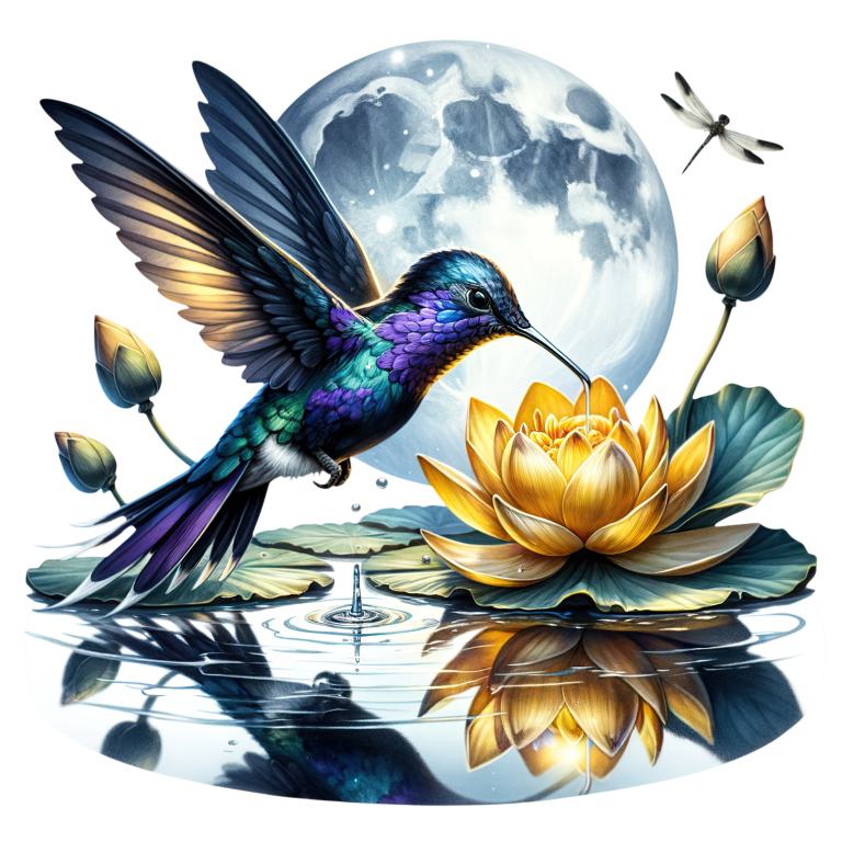 Blue Hummingbird Bird Hovering Over Lotus Vinyl Sticker Decal