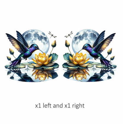 Blue Hummingbird Bird Hovering Over Lotus Vinyl Sticker Decal