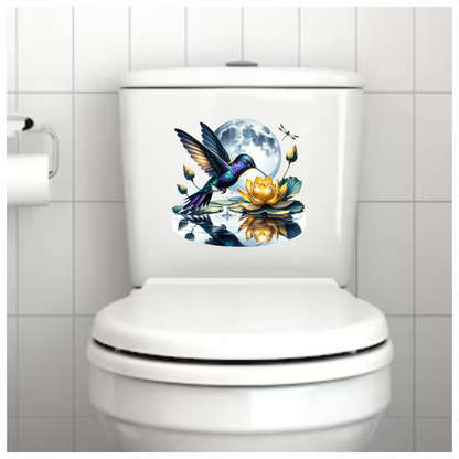 Blue Hummingbird Bird Hovering Over Lotus Vinyl Sticker Decal