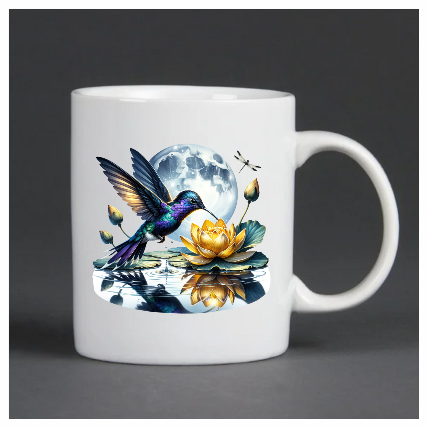 Blue Hummingbird Bird Hovering Over Lotus Vinyl Sticker Decal