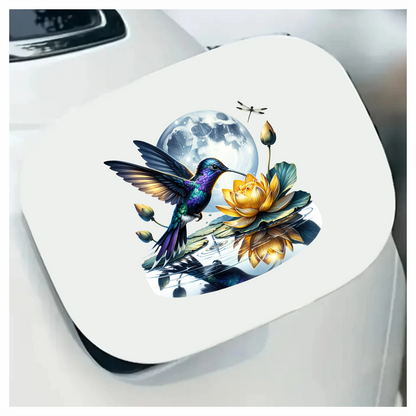 Blue Hummingbird Bird Hovering Over Lotus Vinyl Sticker Decal