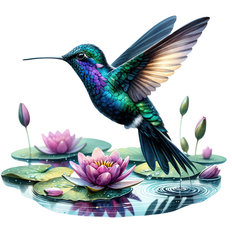 Blue Hummingbird Bird Flying Over Water Vinyl Sticker Decal
