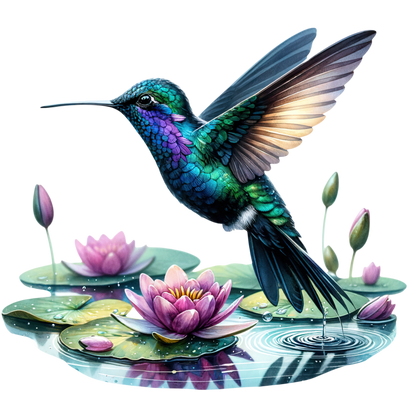 Blue Hummingbird Bird Flying Over Water Vinyl Sticker Decal