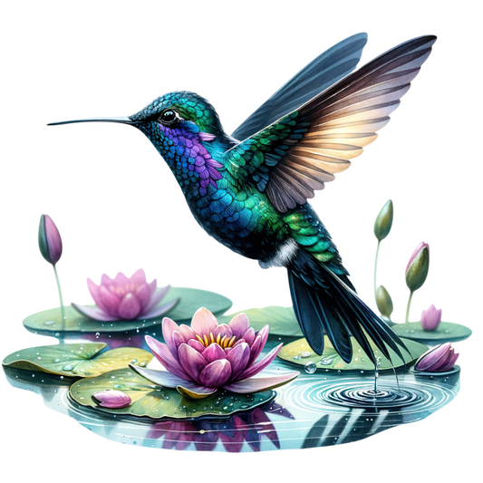 Blue Hummingbird Bird Flying Over Water Vinyl Sticker Decal