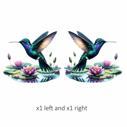 Blue Hummingbird Bird Flying Over Water Vinyl Sticker Decal