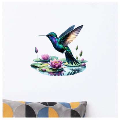 Blue Hummingbird Bird Flying Over Water Vinyl Sticker Decal
