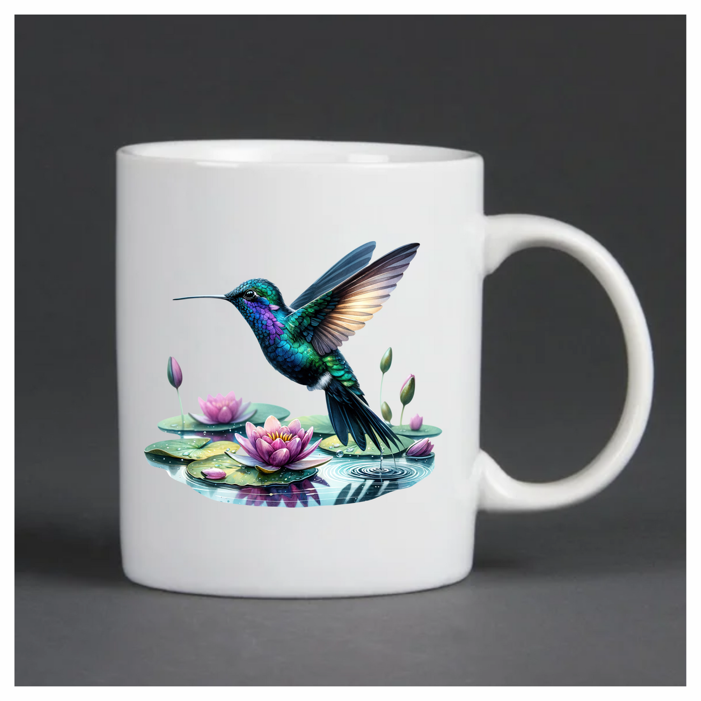 Blue Hummingbird Bird Flying Over Water Vinyl Sticker Decal