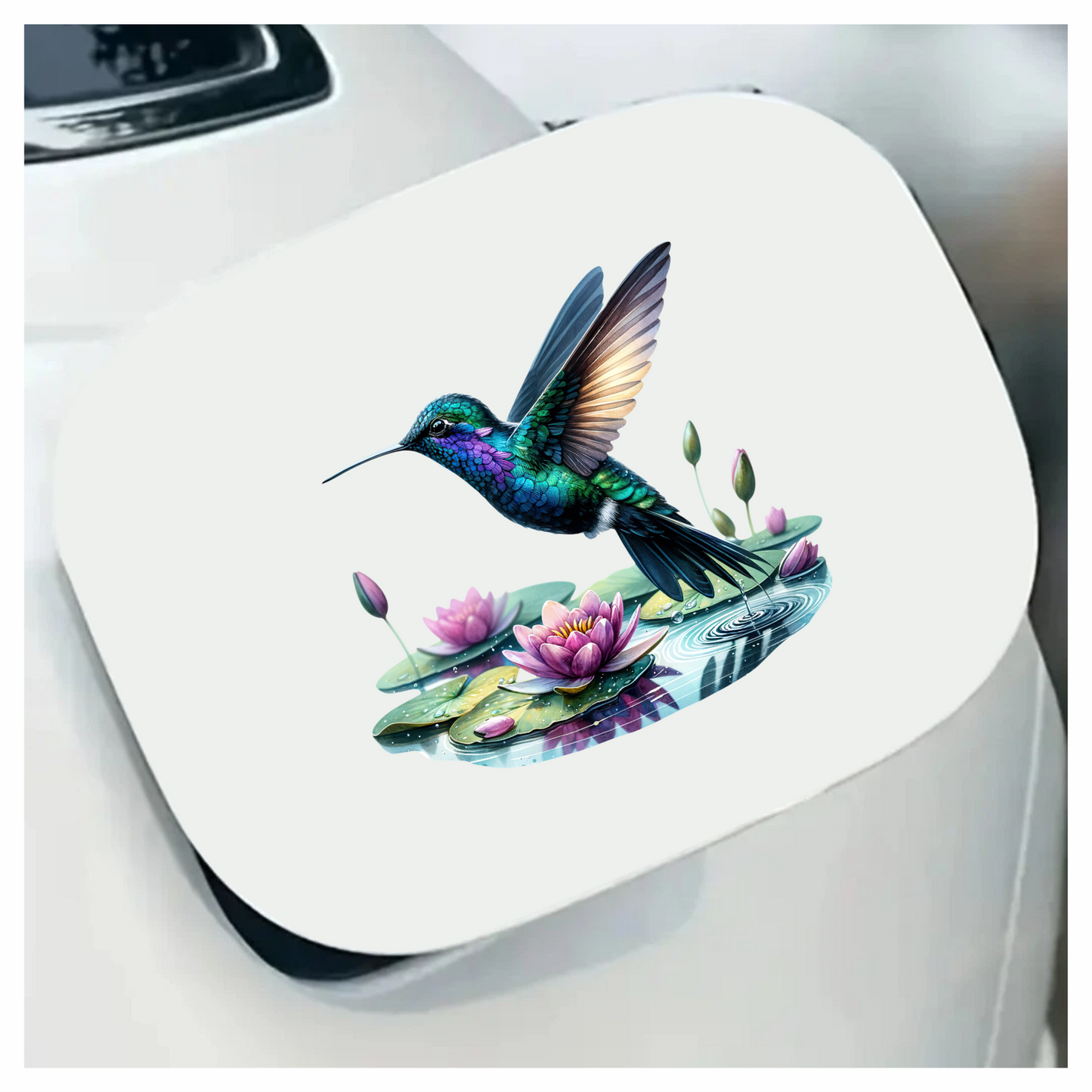 Blue Hummingbird Bird Flying Over Water Vinyl Sticker Decal