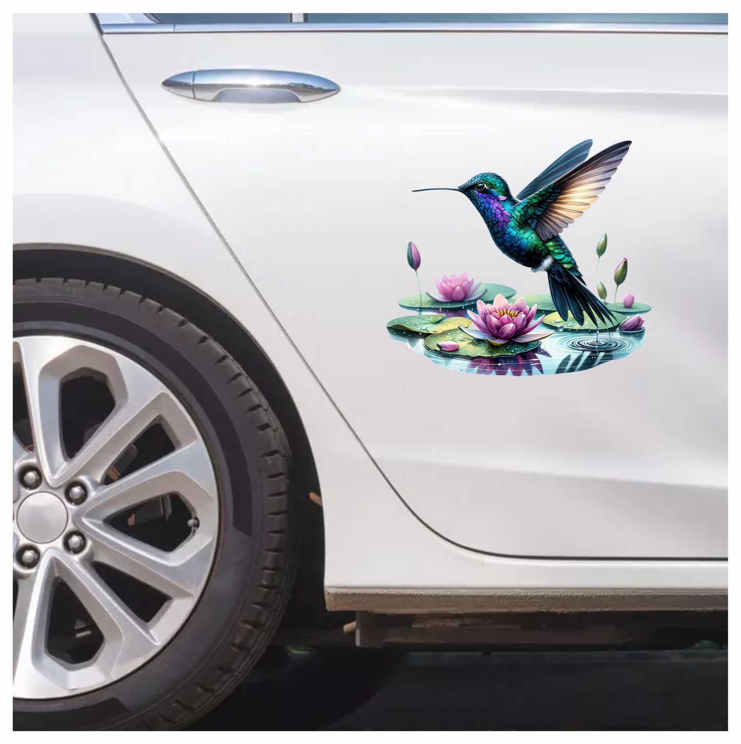 Blue Hummingbird Bird Flying Over Water Vinyl Sticker Decal