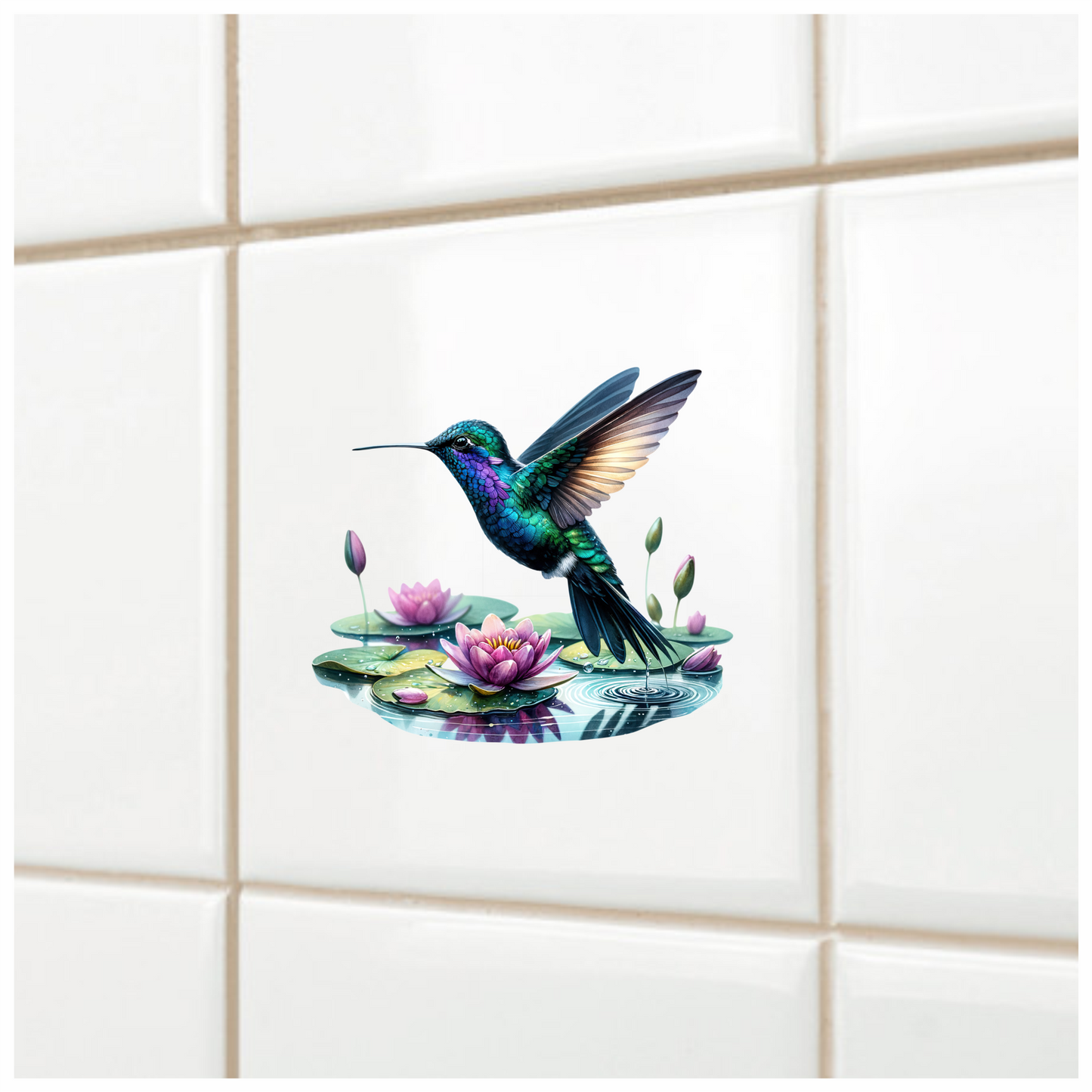 Blue Hummingbird Bird Flying Over Water Vinyl Sticker Decal