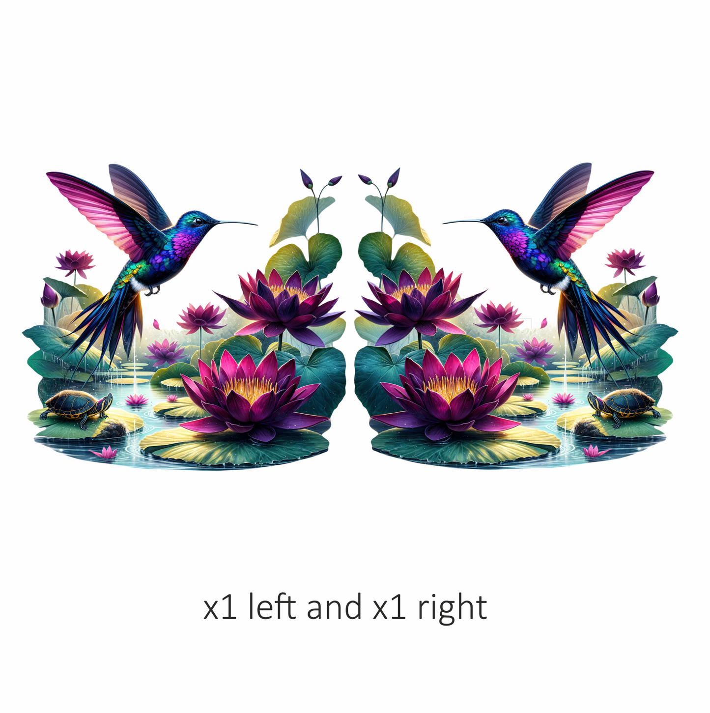 Blue Hummingbird Bird Flying Over Lilies Vinyl Sticker Decal