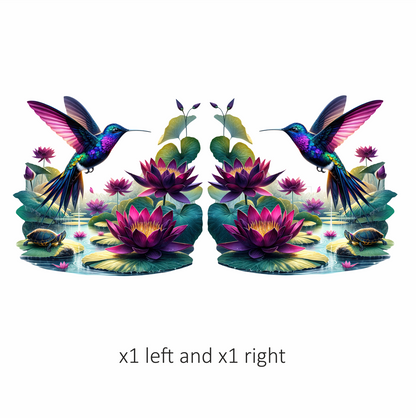 Blue Hummingbird Bird Flying Over Lilies Vinyl Sticker Decal