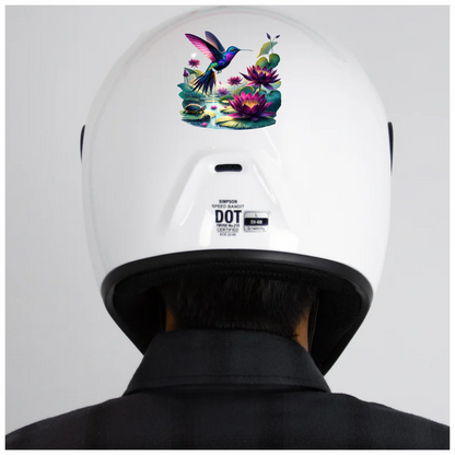 Blue Hummingbird Bird Flying Over Lilies Vinyl Sticker Decal