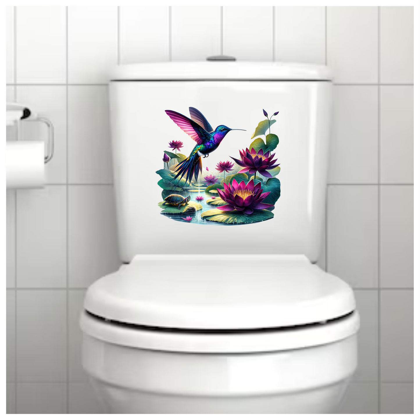 Blue Hummingbird Bird Flying Over Lilies Vinyl Sticker Decal