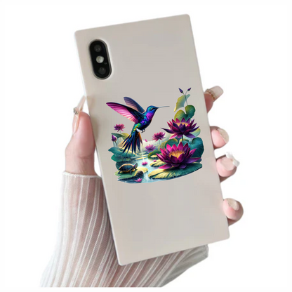 Blue Hummingbird Bird Flying Over Lilies Vinyl Sticker Decal